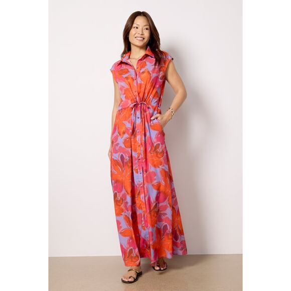 Hutch Women's Layton Maxi Shirt Dress Water Color Gardenia Size 12 NWT - Picture 5 of 13